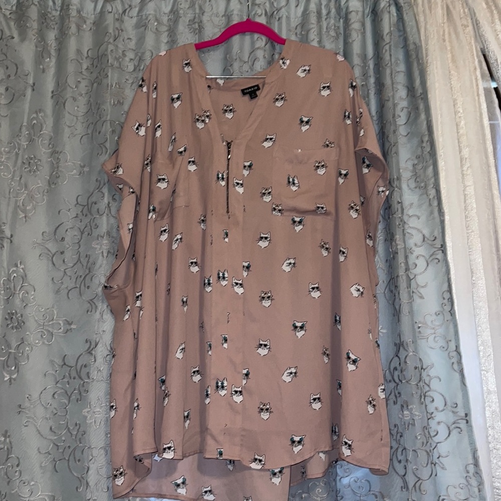 Torrid 1/4 zip dolman blouse cats and sunglasses